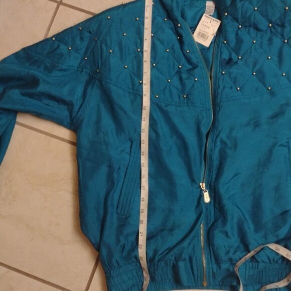 NWT 90s 100% silk Coaco vintage beaded jacket in teal - Picture 7 of 9